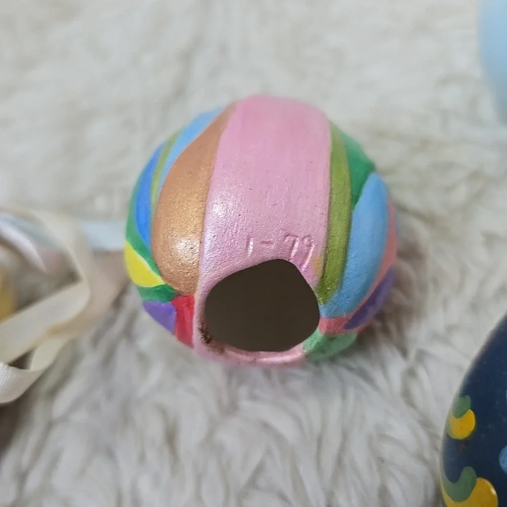 Vintage Easter Egg Tree Ornaments Lot of 10 Hand Painted Wooden Ceramic European